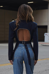 Elegant Sparkling Adjustable Backless Blazer - kinko