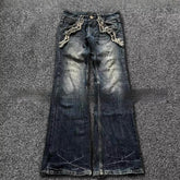 Spring And Autumn Washed Old Embroidered Jeans All-matching Flared Pants - kinko