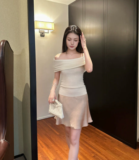 1OO Acetate Oblique Cut Satin Crepe Skirt - kinko