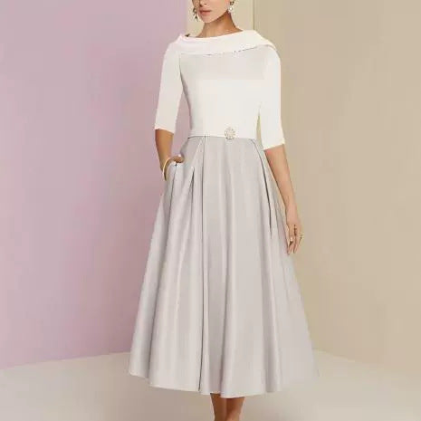 Formal Banquet Temperament Formal Daily Style Off-shoulder Half Sleeve Dress - kinko