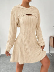 Women's Two-piece Set Dresses New Fashion Fall Winter Hooded Shawl Long-sleeved Vest Short Skirt - kinko