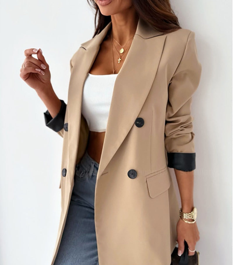 Women's Clothing Plain Casual Loose Beige Blazer - kinko