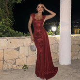 Slim Fit Thin And Glittering Vest Long Dress - kinko