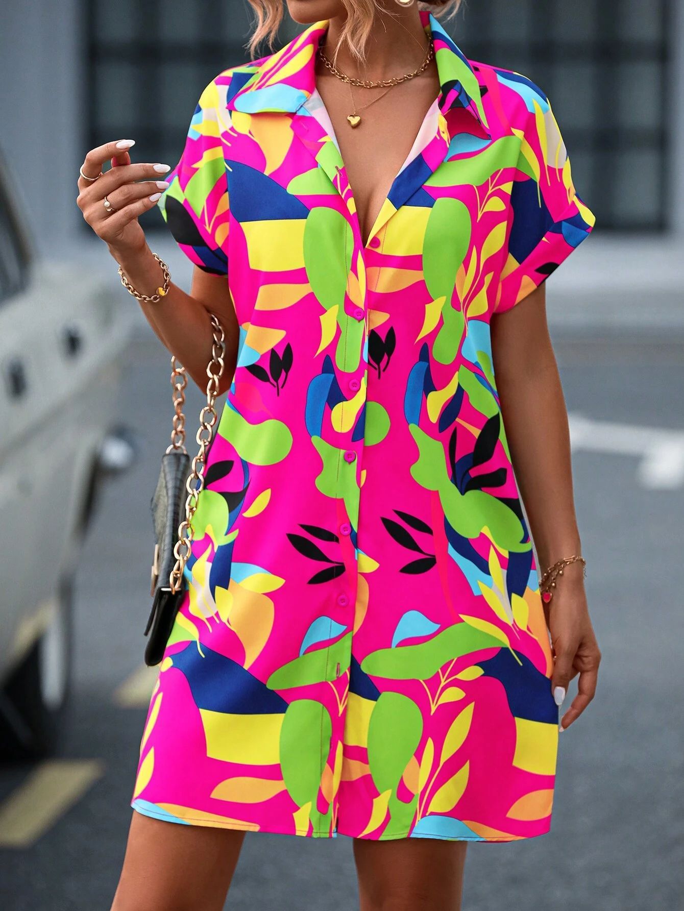 New Floral Print Short Sleeve Shirt Dress Summer Fashion Lapel Loose A-line Dresses For Womens Clothing - kinko