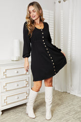 Double Take Scoop Neck Empire Waist Long Sleeve Magic Dress - kinko