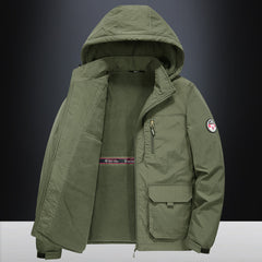 Fall Winter Men Middle-aged Loose Plus Size Outdoor Sports Windproof Hooded Cotton Jacket