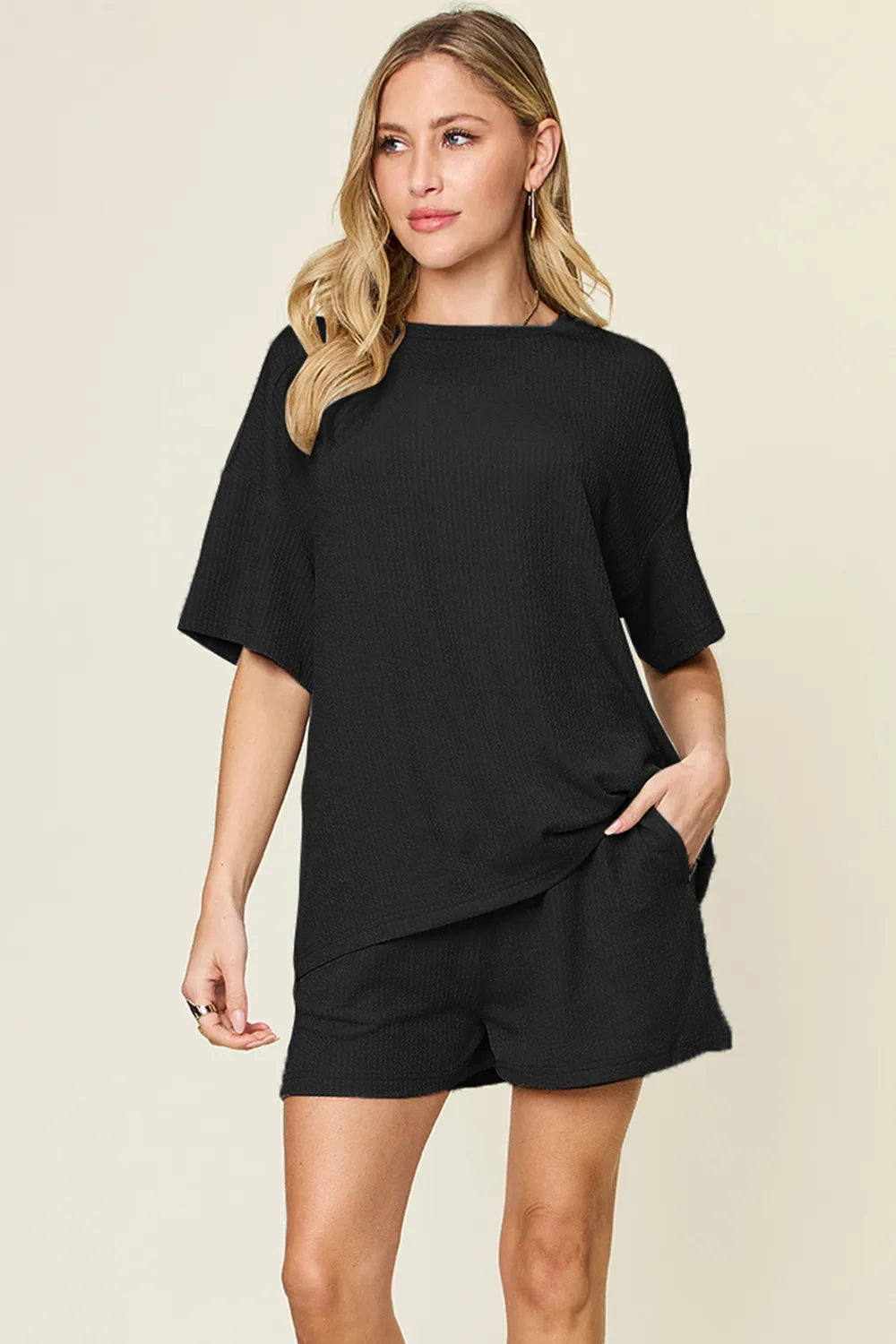 Double Take Basic style Round Neck Solid Set - kinko