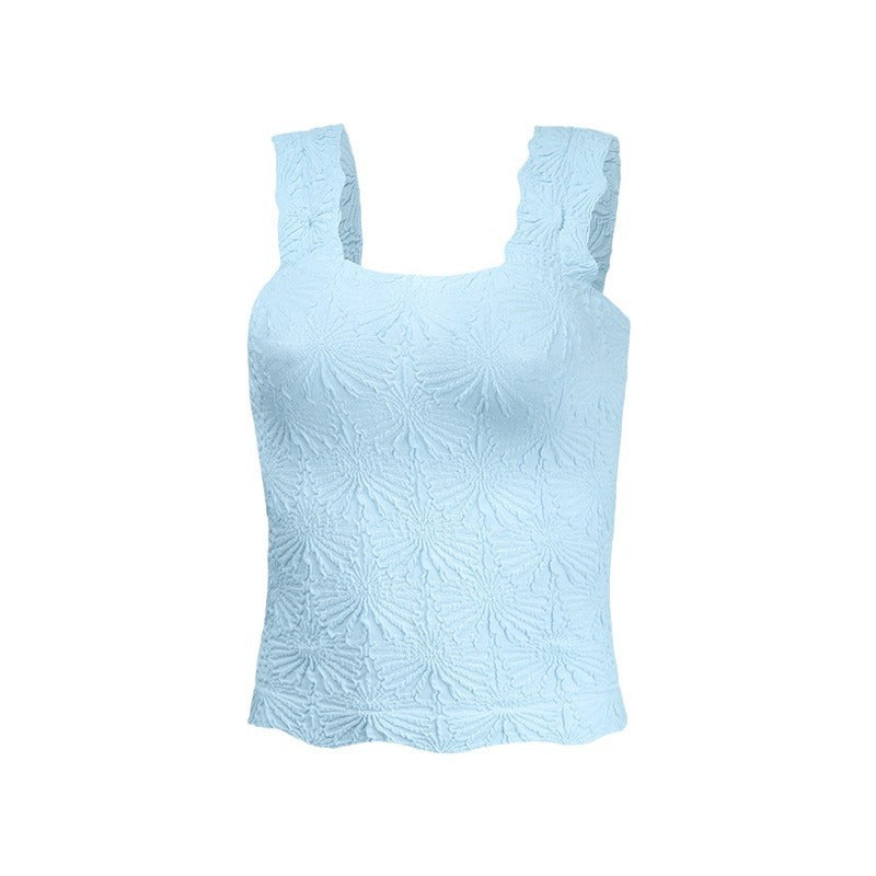 Square Collar Sports Underwear Jacquard Vest - kinko