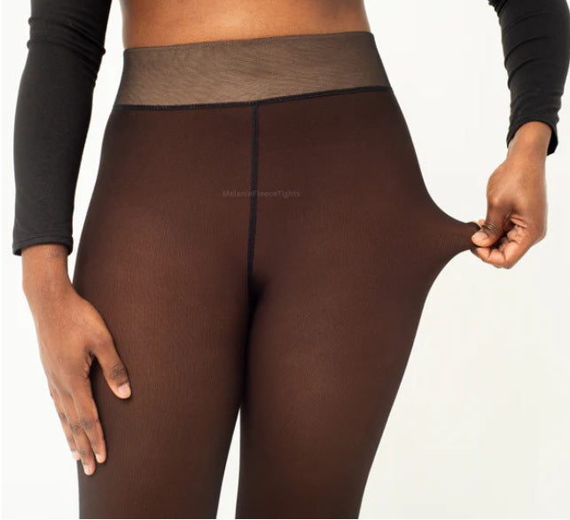 Women's Fall And Winter Outer Wear Plus Size Fake Transparent Black See-through Leggings - kinko