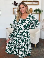 Double Take Full Size Printed Ruffle Hem Dress with Pocket - kinko