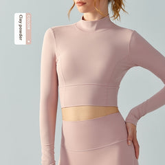 Stand Collar Fallwinter Yoga Wear Long Sleeve Women's Water Drop Semi-fixed Cup Hollow-out Beauty Back - kinko