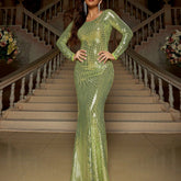 Sexy Slim Long Sleeve Backless Party Sequined Evening Dress - kinko