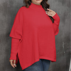 Women's Pullover Plus Size Loose Split Batwing Sleeve Half Collar Top - kinko