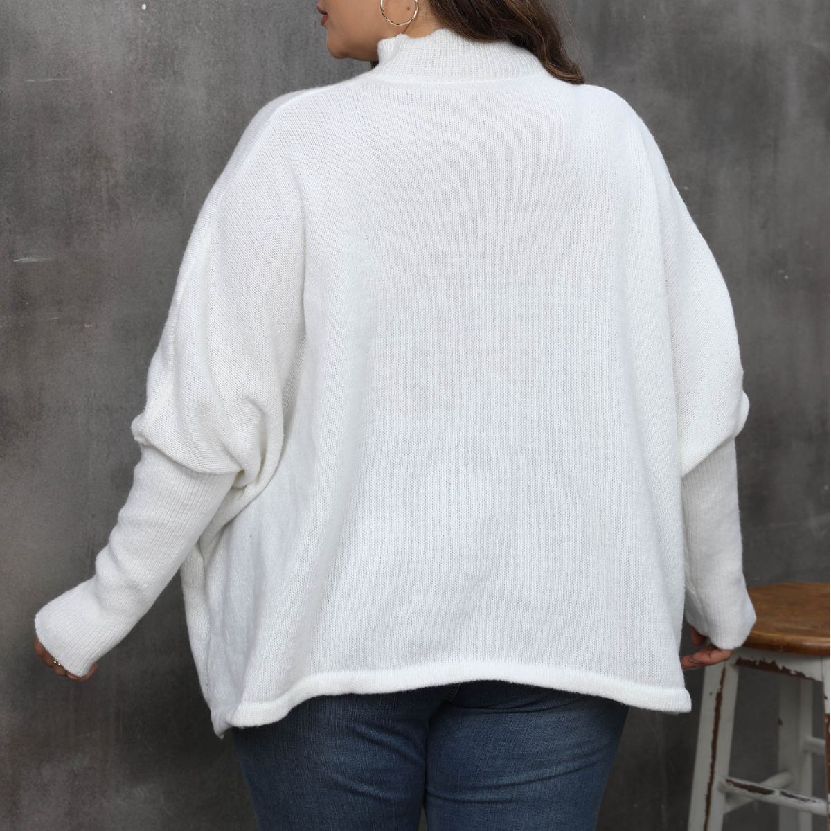 Women's Pullover Plus Size Loose Split Batwing Sleeve Half Collar Top - kinko