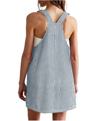 Striped Pocket Strap Adjustable Casual Dress - kinko