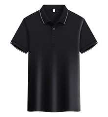 ICE Cotton Single Side Color Secondary Collar Lapel Short Sleeve Polo Shirt - kinko