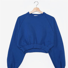 Round Neck Waist Trimming High Waist Short Sweatshirt - kinko