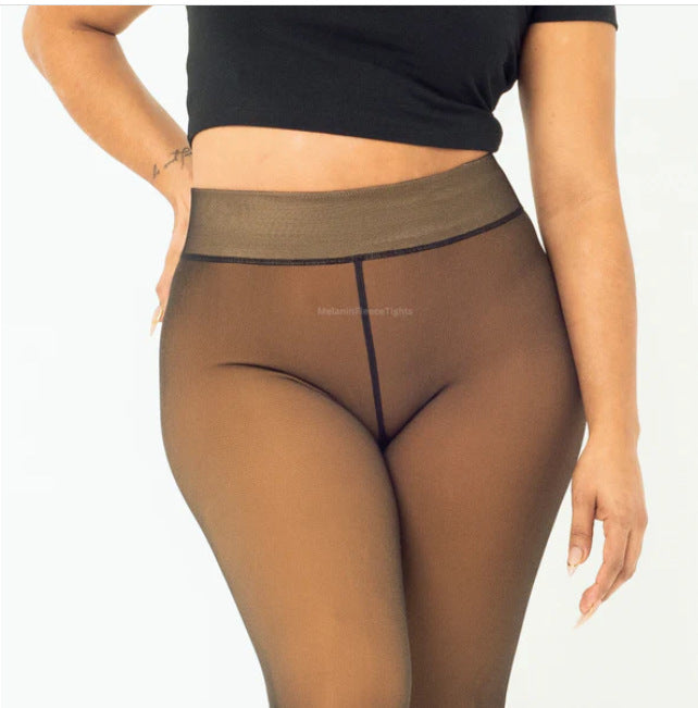 Women's Fall And Winter Outer Wear Plus Size Fake Transparent Black See-through Leggings - kinko
