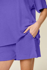 Double Take Basic style Round Neck Solid Set - kinko