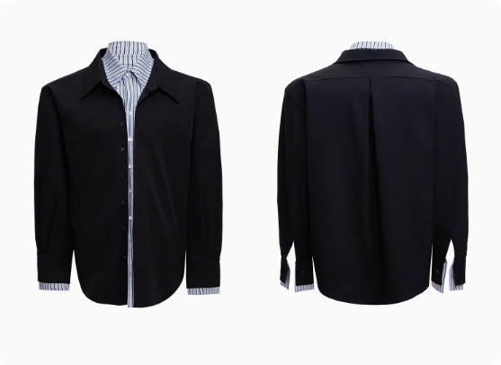 Male Niche Striped Contrasting Patchwork Shirt Top - kinko