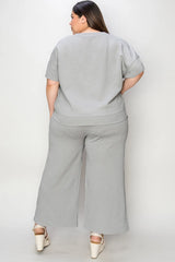 Double Take Full Size Texture Short Sleeve Top and Pants Set - kinko