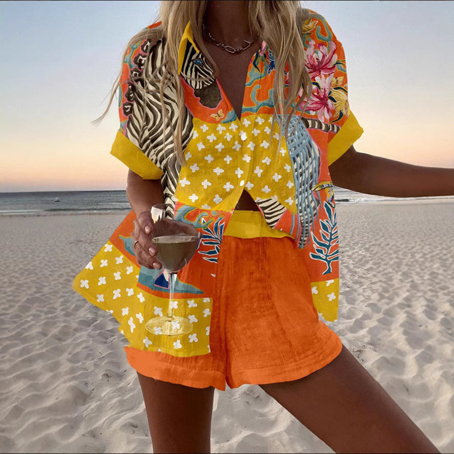 Digital Printing Top Women's Suit Two-piece Set - kinko