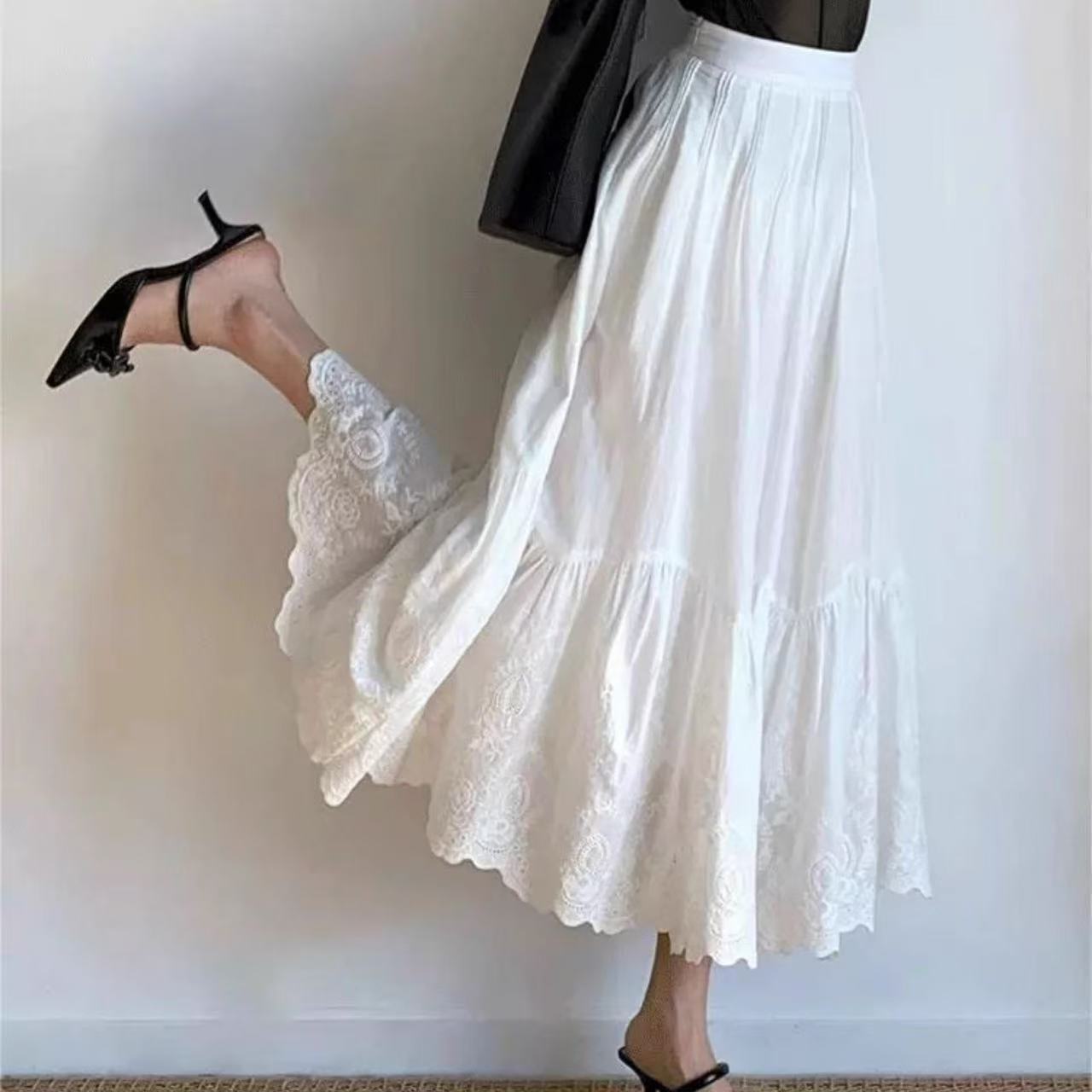 Women's French-style Embroidered White Skirt - kinko