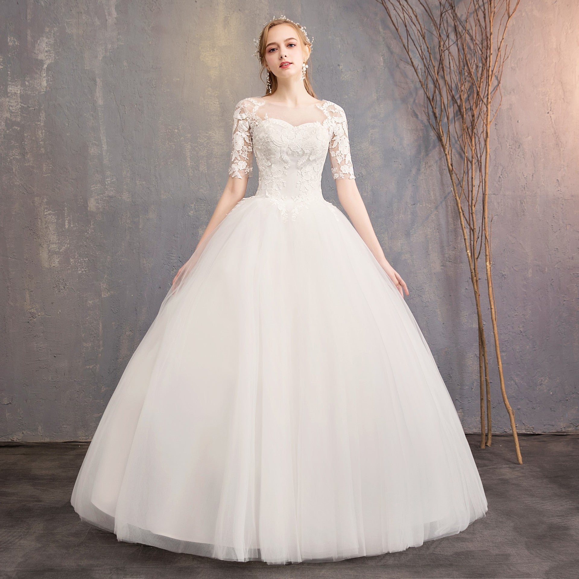 Slim Mid-sleeve Plus Size Photo Studio Wedding Dress - kinko