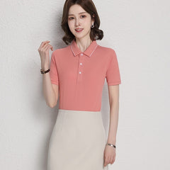 ICE Cotton Single Side Color Secondary Collar Lapel Short Sleeve Polo Shirt - kinko