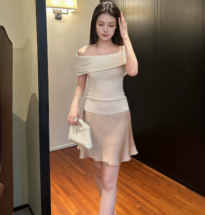 1OO Acetate Oblique Cut Satin Crepe Skirt - kinko