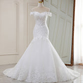 High Waist White Temperament Dream Lace Mid-waist Long Tail V-neck Wedding Dress - kinko
