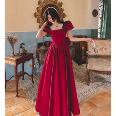 Winter Wine Red Engagement Daily French Princess On The Run Satin Dress - kinko