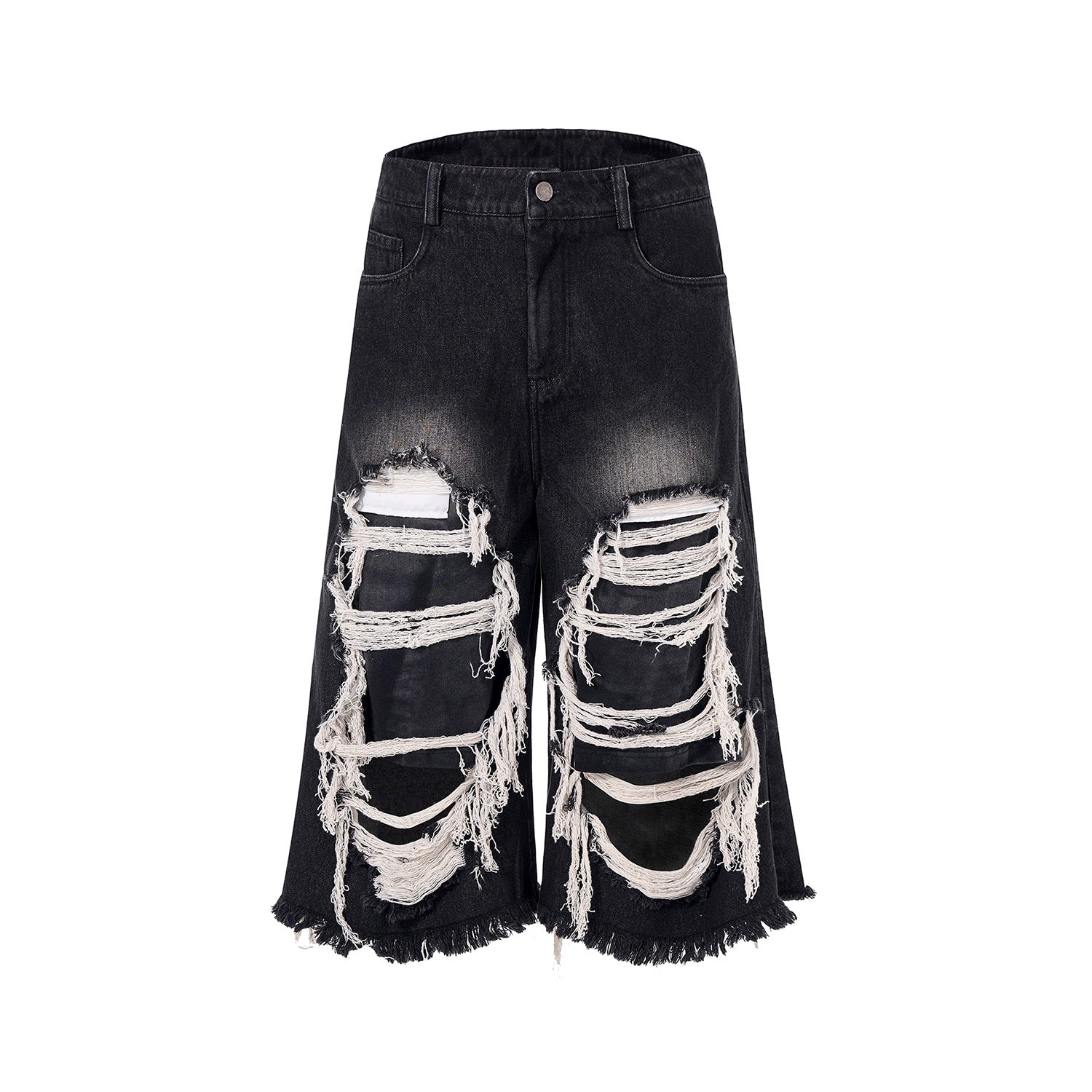 Cropped Make Old Ripped Patch Middle Pants - kinko