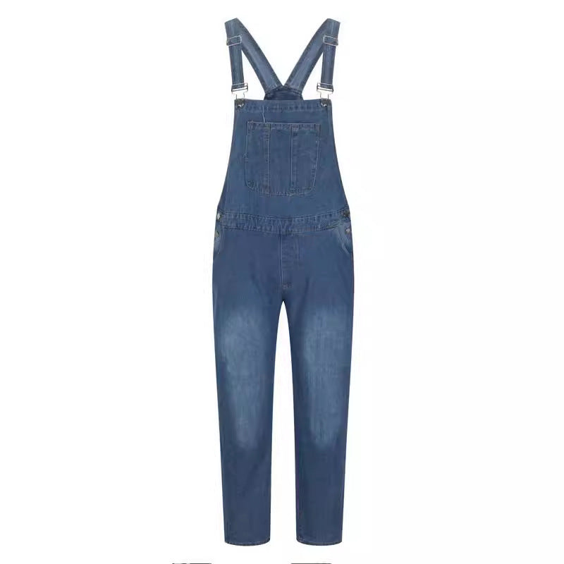 American-style Retro Design Denim Suspender Pants - kinko
