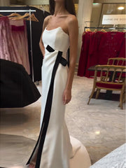 Strapless Black And White Contrasting Slit Dress - kinko