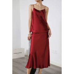 Acetate Silky Satin Women's A- Line Skirt Slimming - kinko