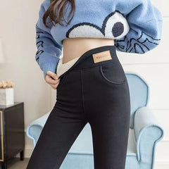 Plus Size Fleece-lined Thicker Cashmere Leggings - kinko