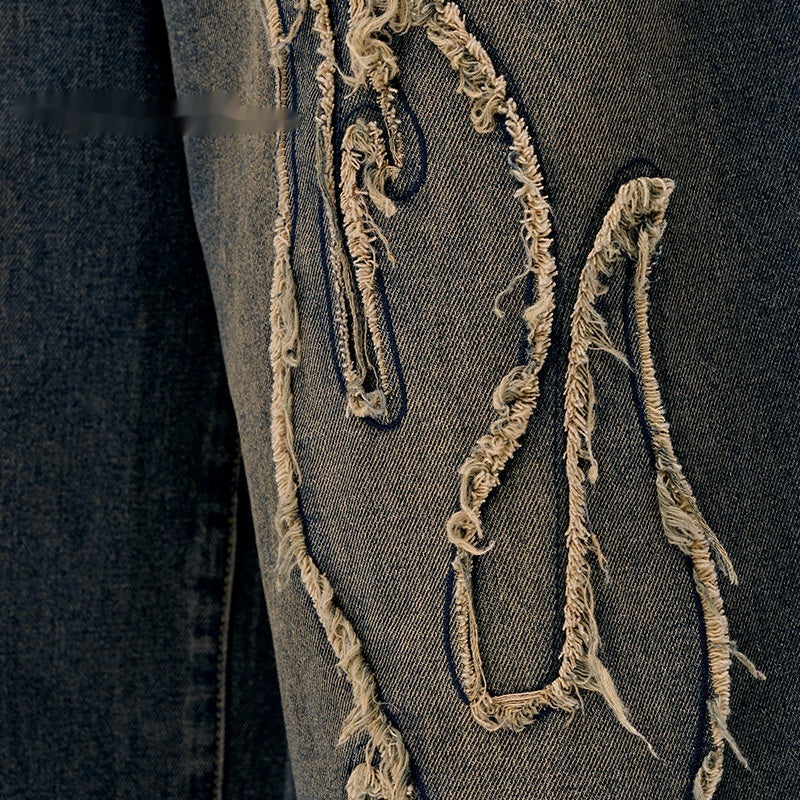 Cropped Patch Flame Embroidery Casual Men's Shorts - kinko