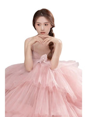 Elegant Girl's Wedding Photography Dress Pink White - kinko