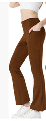 Ladies Mid Waist Abdominal-shaping Slimming Cropped Pants Casual Pocket Bootcut Trousers - kinko
