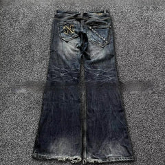 Spring And Autumn Washed Old Embroidered Jeans All-matching Flared Pants - kinko