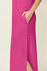 Double Take Full Size Texture Mock Neck Sleeveless Maxi Dress - kinko