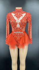 Dance Sexy Shiny Rhinestone Mesh Jumpsuit Stage Performance Costume Women - kinko