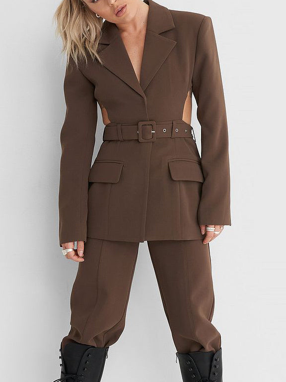 Cutout Open Back Lace-up Blazer - kinko