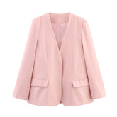 New Casual Exposed Collarless Blazer - kinko