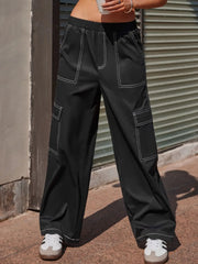 Wide Leg Pants with Contrast Stitching - kinko