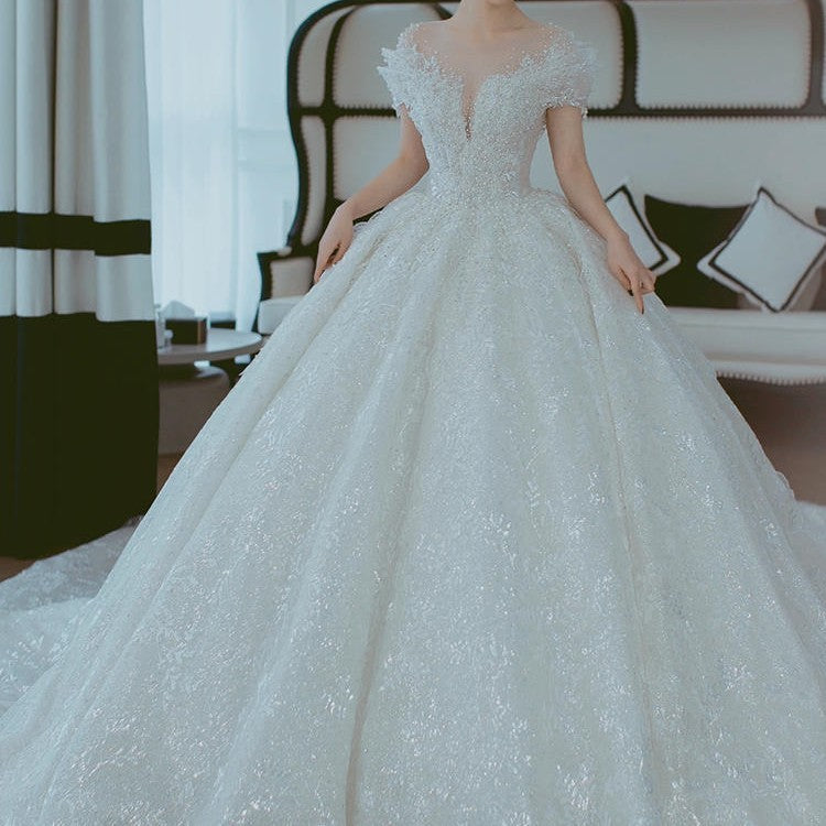 Off Shoulder French Main Wedding Dress - kinko
