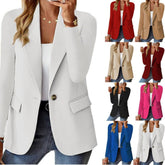 Women's Fashion Long Sleeve Solid Color Cardigan Blazer - kinko