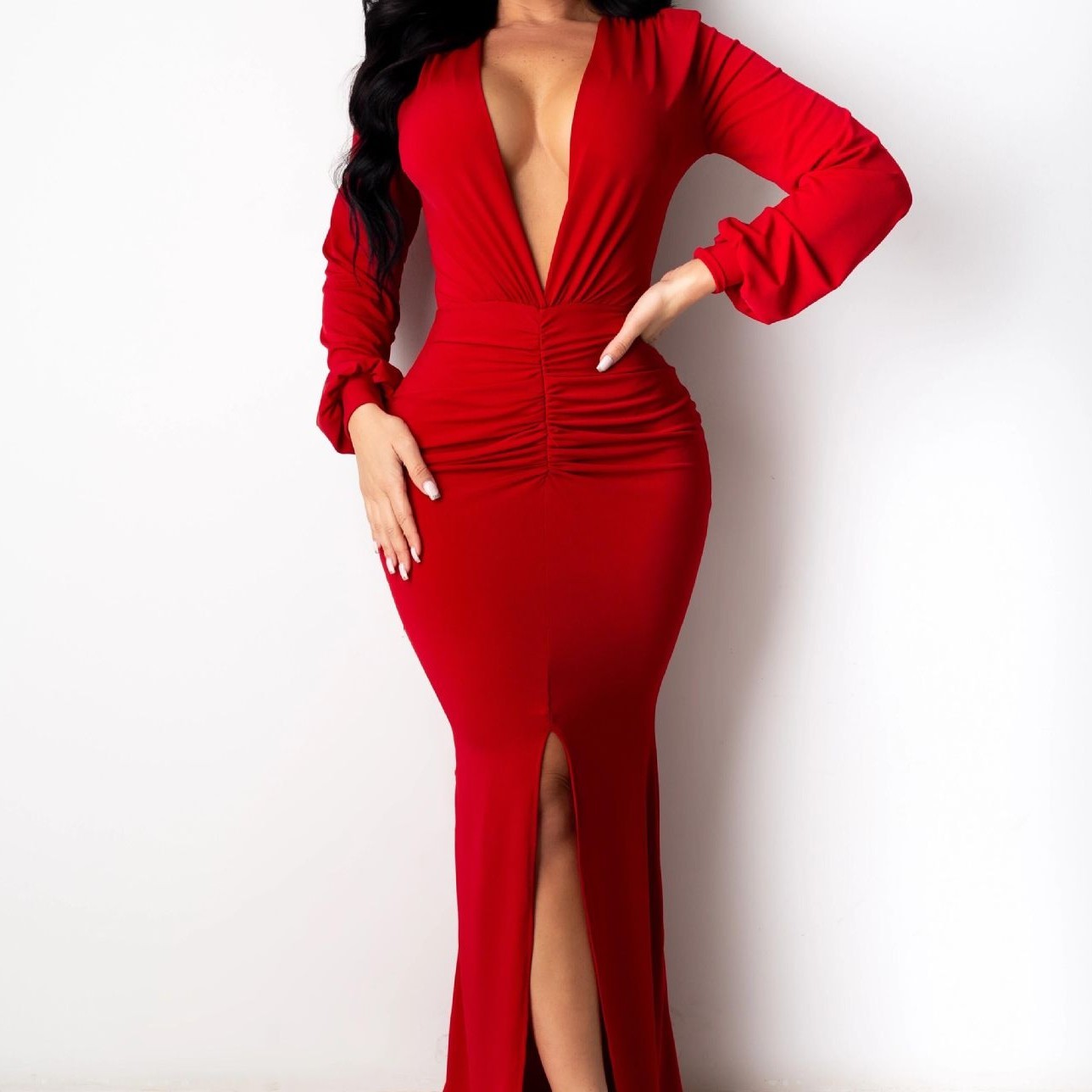 Women's Large V-neck Slim-fit Nightclub Evening Dress - kinko