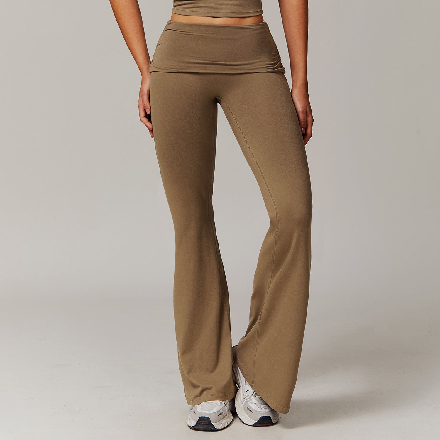 Wool Pleated Yoga Fold High Waist Running Sports Skinny Versatile Bell-bottom Pants Women - kinko